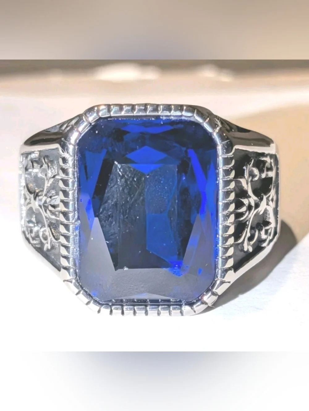 Retro Viking 5 Ct Lab Created Blue Sapphire Men's Ring 14K Silver Plated Sz 13
